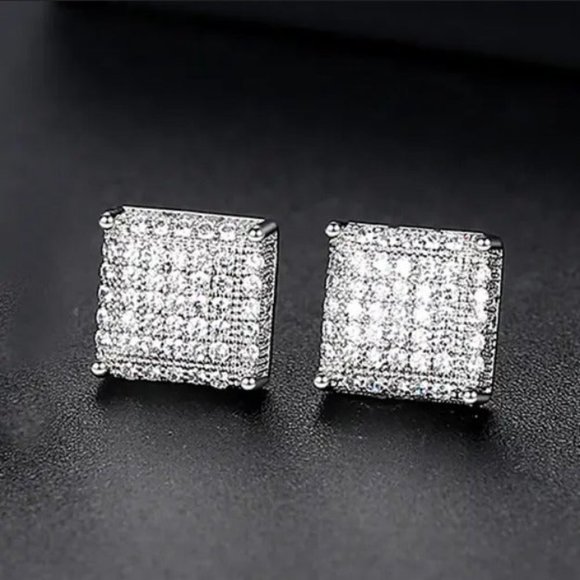 ML048.jpg Solid 925 Sterling Silver 2ct Diamond Square Earrings Womens Stamped Jewelry ct